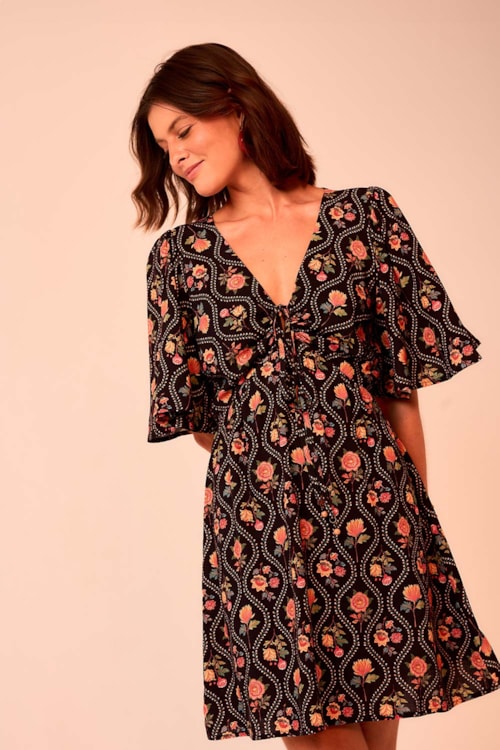 Vestido Curto Jardim Arabesco Estampado - foto 1