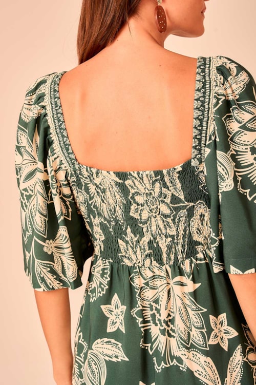 Vestido Curto Jardim Bicolor Estampado - foto 4