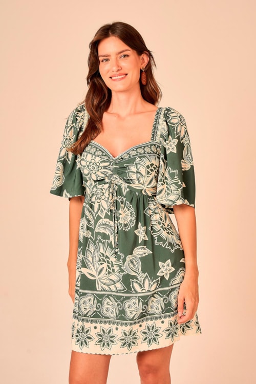 Vestido Curto Jardim Bicolor Estampado - foto 1