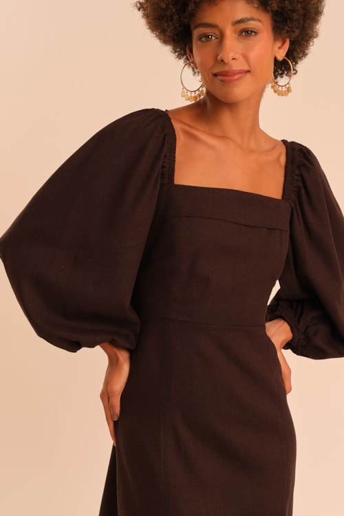 Vestido Curto Linho Basic Preto - foto 3