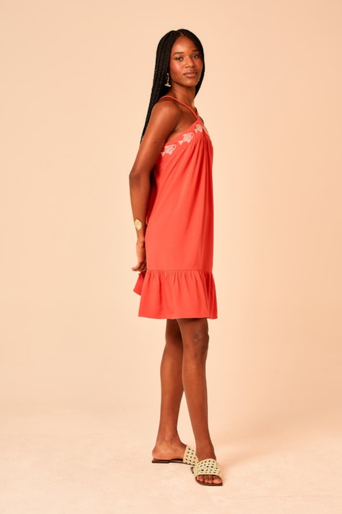 Vestido Curto Peixe Bordado Vermelho - foto 3
