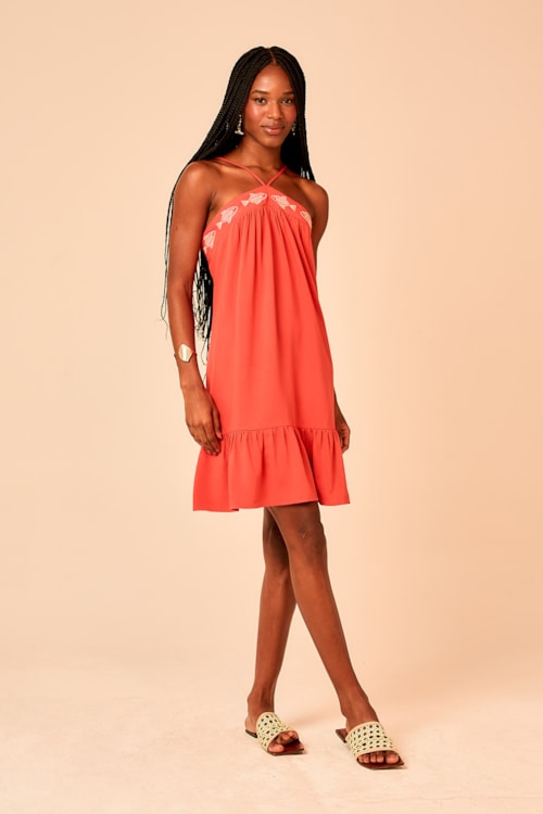 Vestido Curto Peixe Bordado Vermelho - foto 1