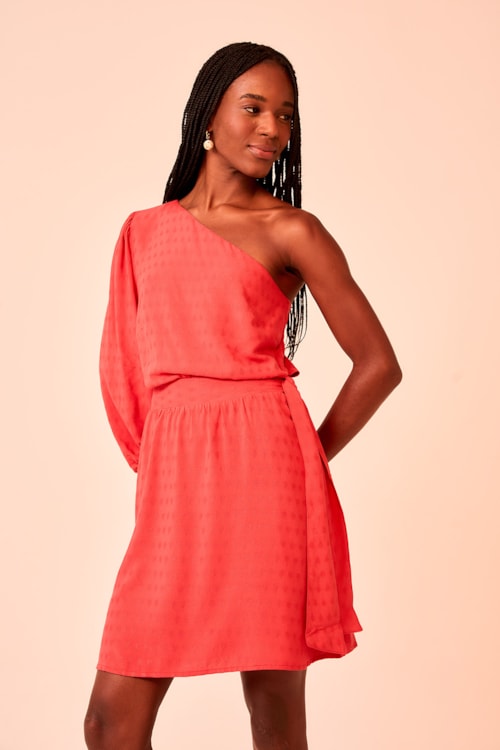 Vestido Curto Poa Maquinetado Vermelho Rubi - foto 2