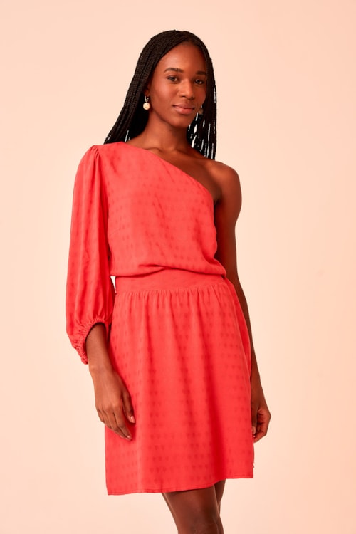 Vestido Curto Poa Maquinetado Vermelho Rubi - foto 1