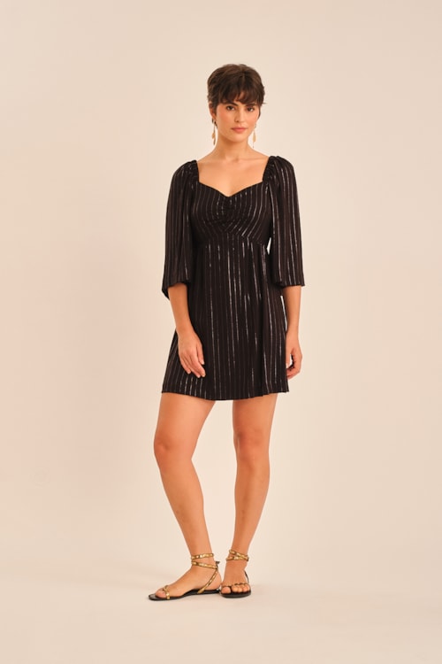 Vestido Curto Risca Lurex Preto - foto 1