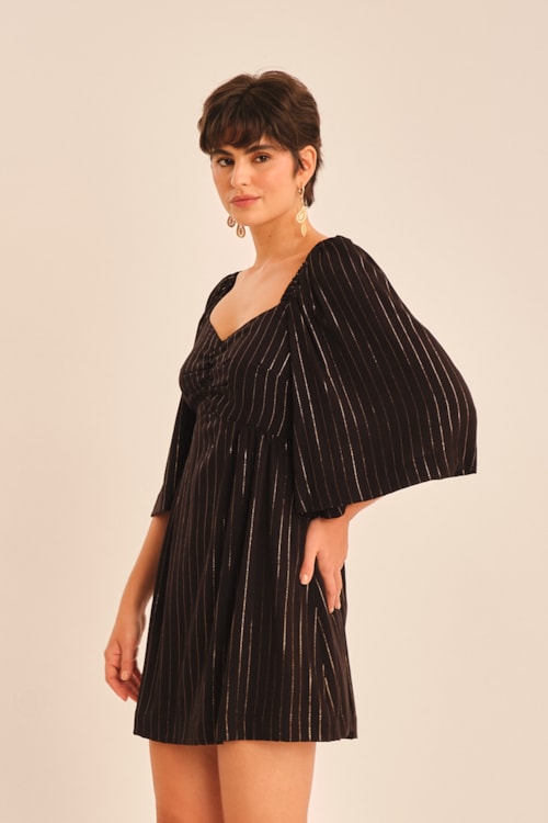 Vestido Curto Risca Lurex Preto - foto 2