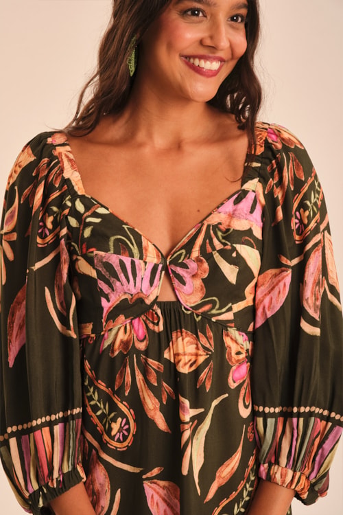 Vestido Curto Rosa De Damasco Estampado - foto 2