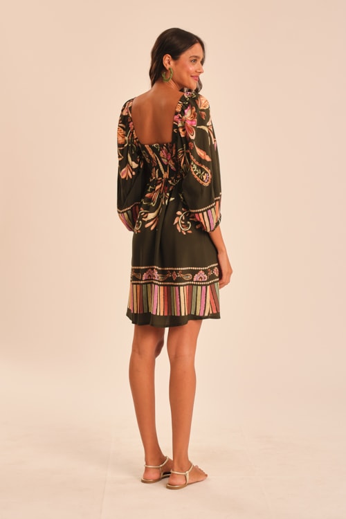 Vestido Curto Rosa De Damasco Estampado - foto 4