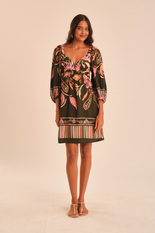 Vestido Curto Rosa De Damasco Estampado - foto 1