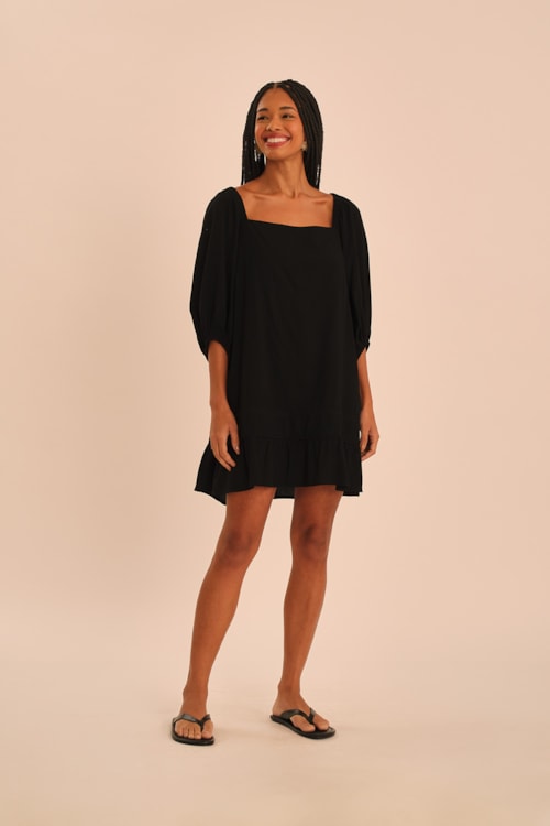 Vestido Curto Slub Preto - foto 1