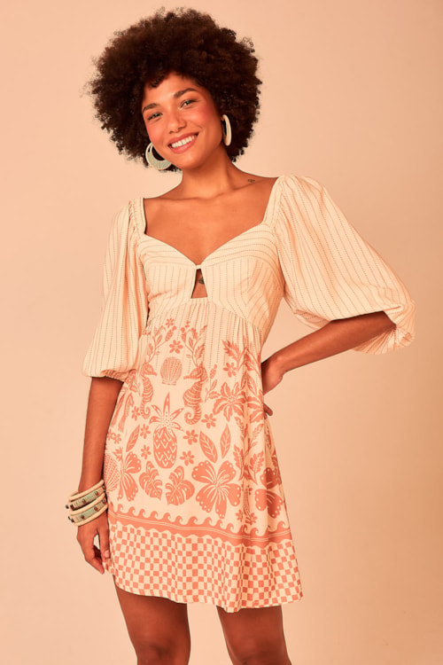 Vestido Curto Tropical Navy Estampado - foto 1
