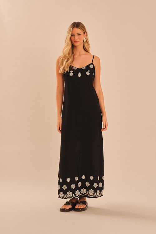 Vestido Flor Barrado Preto - foto 1