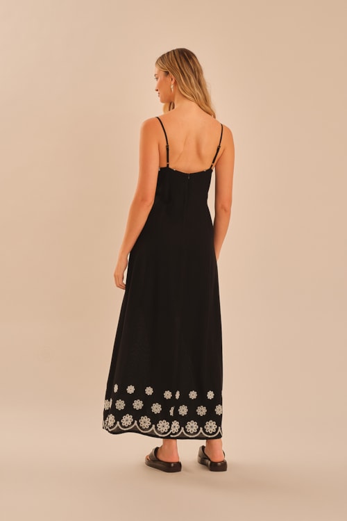 Vestido Flor Barrado Preto - foto 4