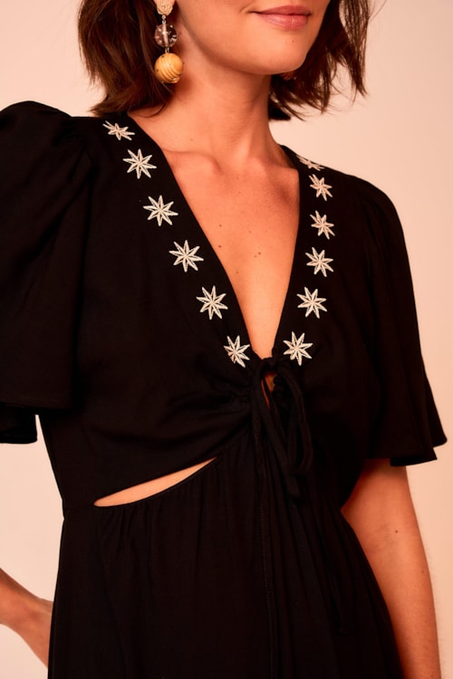 Vestido Longo Bordado Estrela Preto - foto 3
