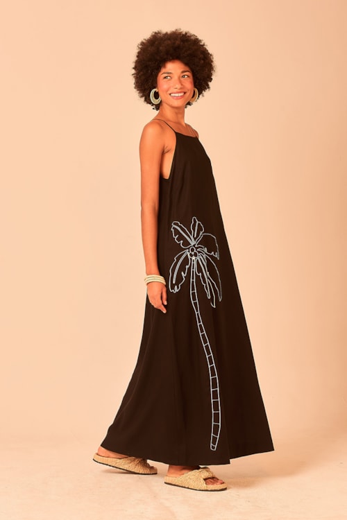 Vestido Longo Coqueiro Bordado Preto - foto 2