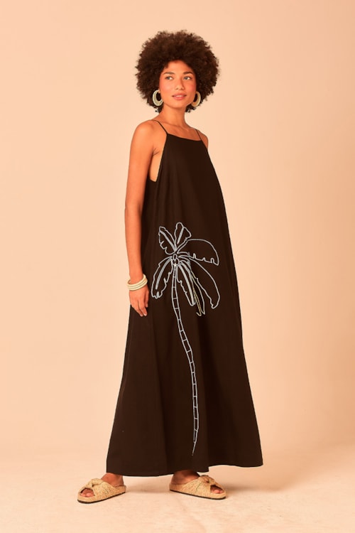 Vestido Longo Coqueiro Bordado Preto - foto 4