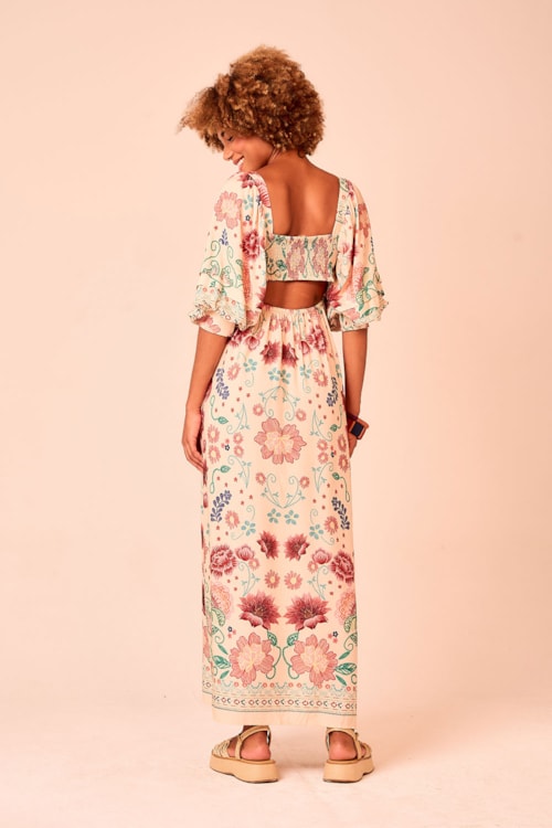 Vestido Longo Jardim Primavera Estampado - foto 4