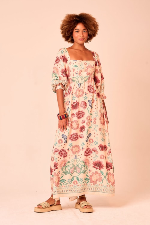 Vestido Longo Jardim Primavera Estampado - foto 2
