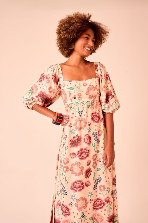 Vestido Longo Jardim Primavera Estampado - foto 3
