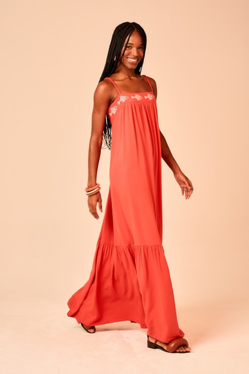Vestido Longo Peixe Bordado Vermelho - foto 3