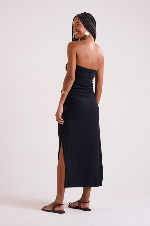 Vestido Malha Franzido Preto - foto 4