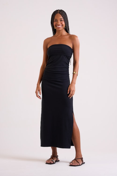 Vestido Malha Franzido Preto - foto 1