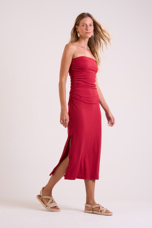 Vestido Malha Franzido Vermelho Fogo - foto 3