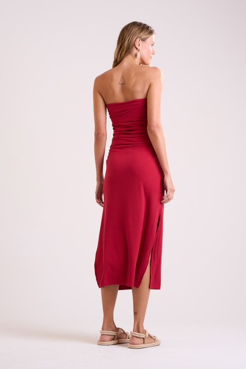 Vestido Malha Franzido Vermelho Fogo - foto 4