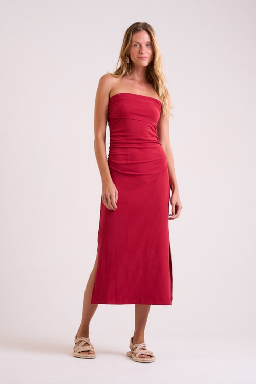 Vestido Malha Franzido Vermelho Fogo - foto 1