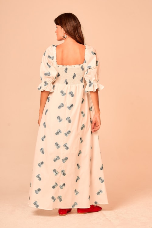 Vestido Manga Bordado Abacaxi Off - foto 3