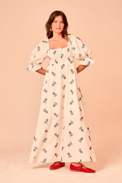 Vestido Manga Bordado Abacaxi Off - foto 1
