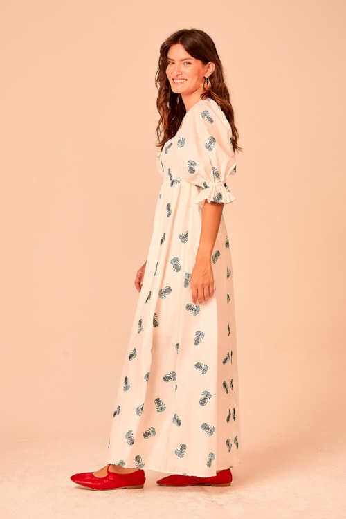 Vestido Manga Bordado Abacaxi Off - foto 2