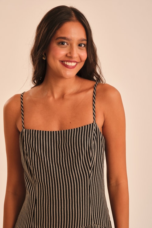 Vestido Maquinetado Gold Preto - foto 2