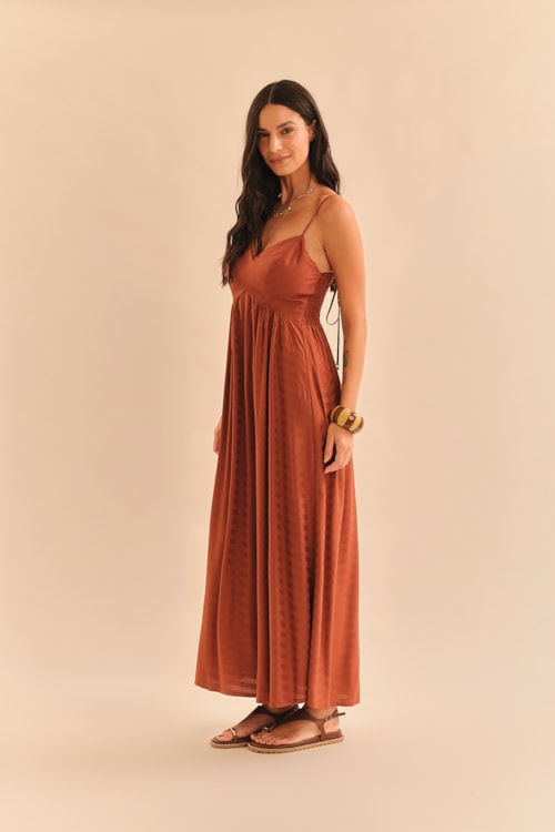 Vestido Maquinetado Stripe Marrom Terra - foto 3