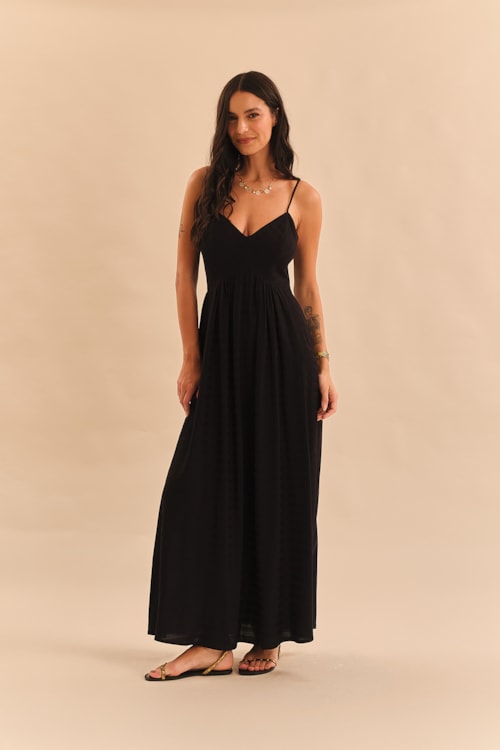 Vestido Maquinetado Stripe Preto - foto 1