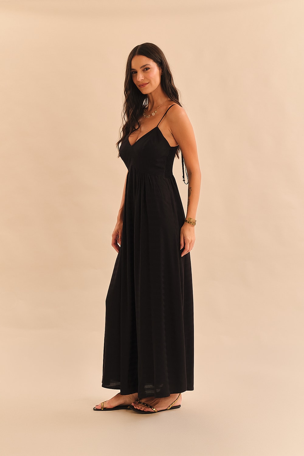 Vestido Maquinetado Stripe Preto