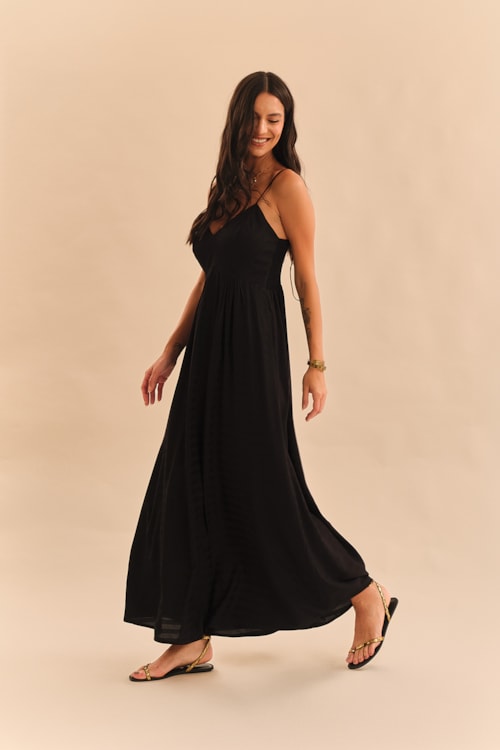 Vestido Maquinetado Stripe Preto - foto 4