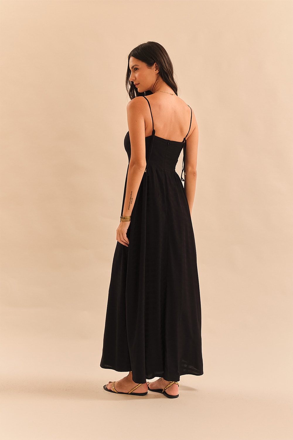 Vestido Maquinetado Stripe Preto