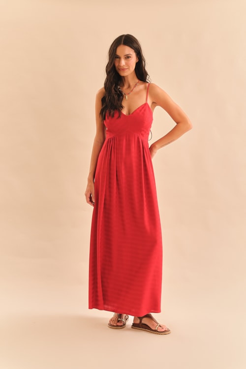 Vestido Maquinetado Stripe Vermelho Tinto - foto 1