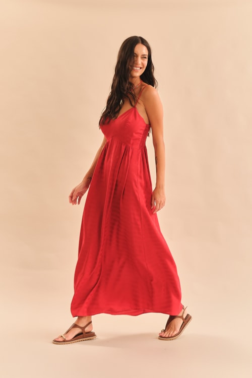 Vestido Maquinetado Stripe Vermelho Tinto - foto 3