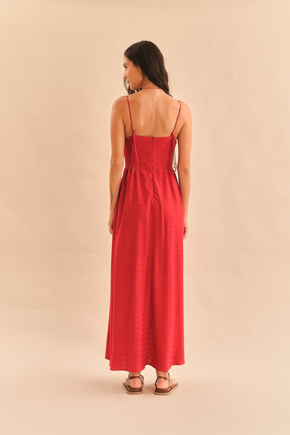 Vestido Maquinetado Stripe Vermelho Tinto