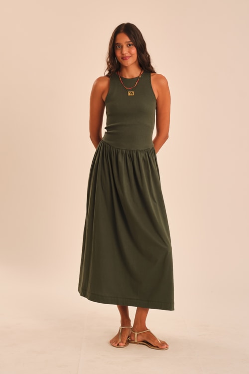 Vestido Mix De Malhas Verde Jade - foto 1