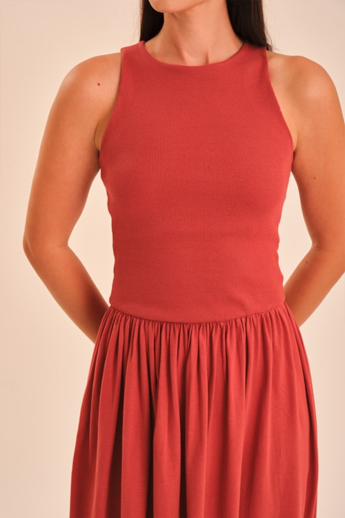 Vestido Mix De Malhas Vermelho Hibisco - foto 2