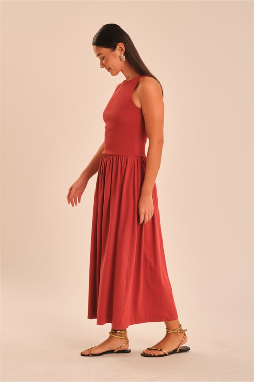 Vestido Mix De Malhas Vermelho Hibisco - foto 3