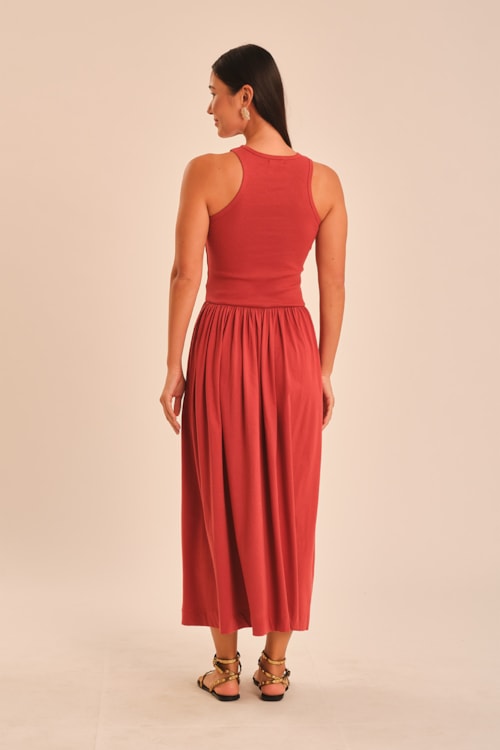 Vestido Mix De Malhas Vermelho Hibisco - foto 4