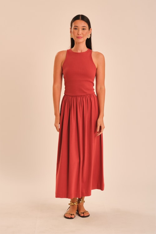 Vestido Mix De Malhas Vermelho Hibisco - foto 1