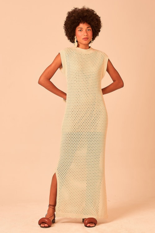 Vestido Tricot Grid Areia - foto 2