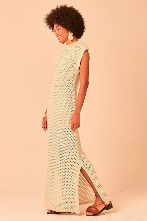 Vestido Tricot Grid Areia - foto 4