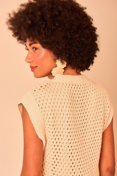 Vestido Tricot Grid Areia - foto 6