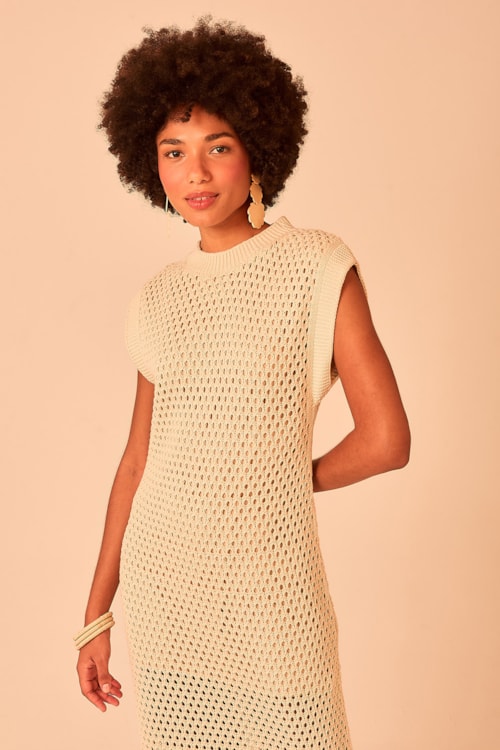Vestido Tricot Grid Areia - foto 3